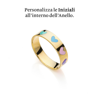 Enamelled Hearts Band Ring